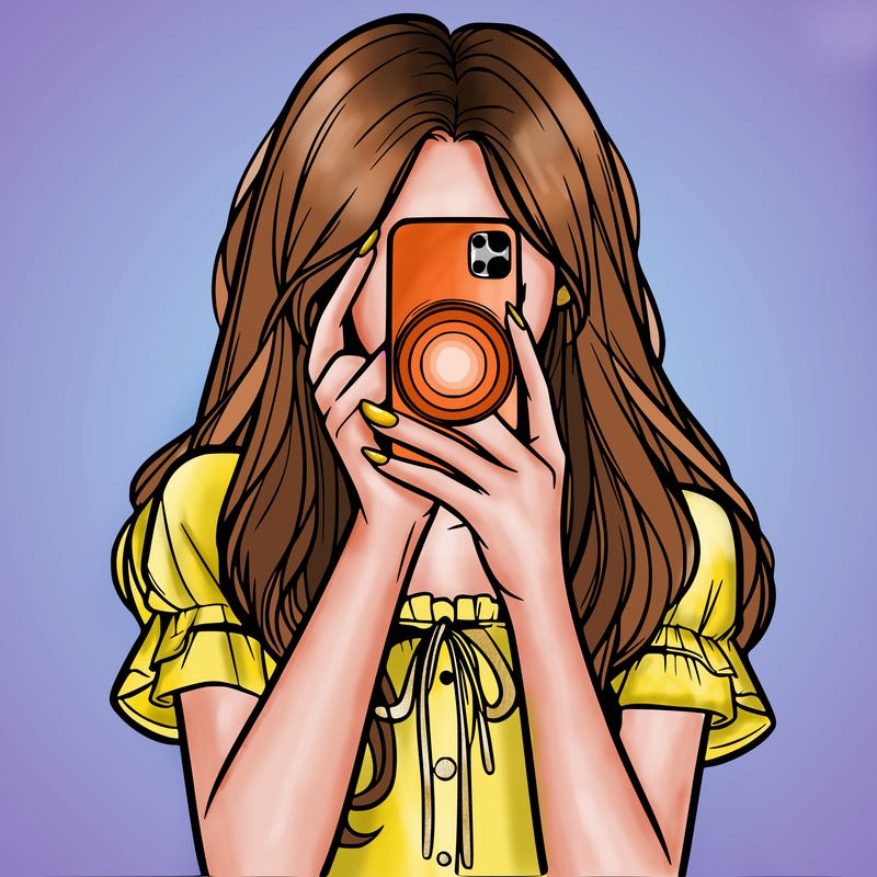 a realistic girl holding her phone taking pictures
