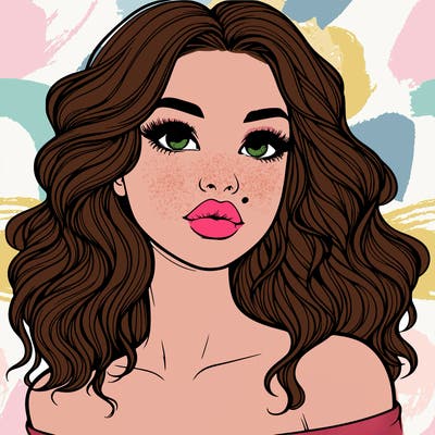 realistic girl with wavy hair and lips