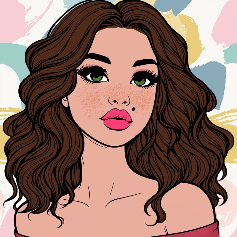 realistic girl with wavy hair and lips