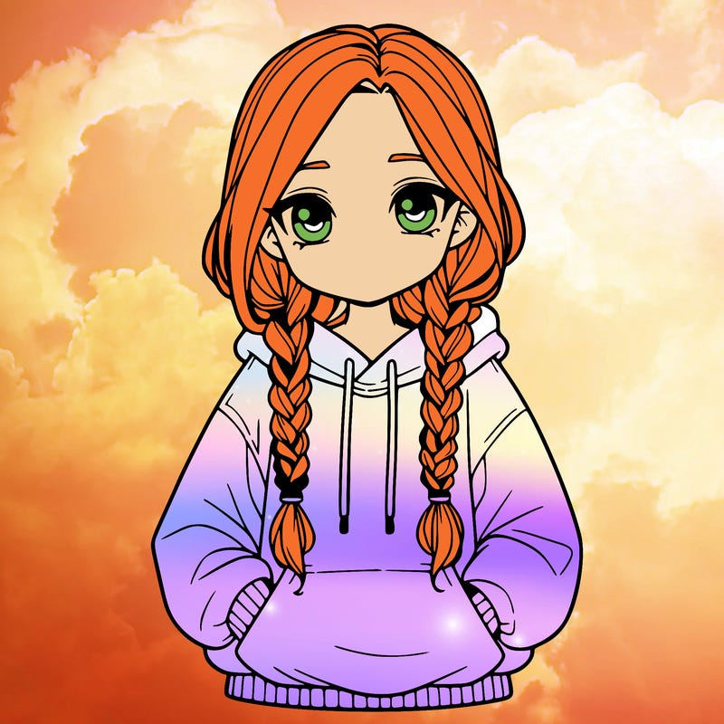 a realistic girl with a oversized hoodie and she has braids