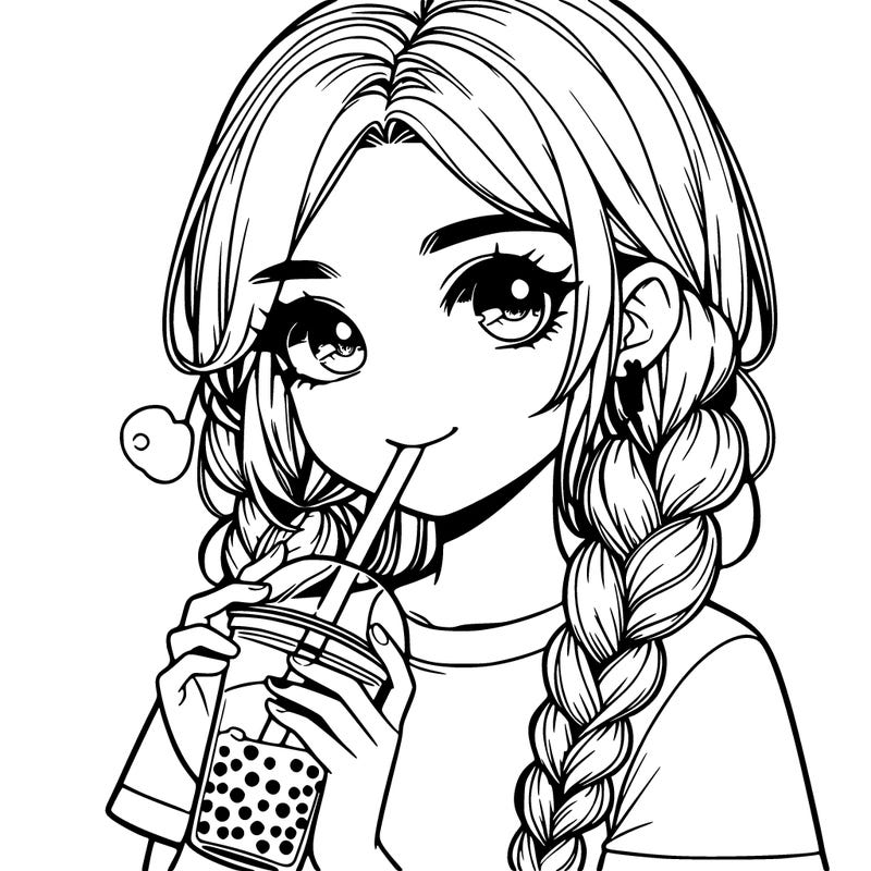 realistic girl with braided hair drinking boba