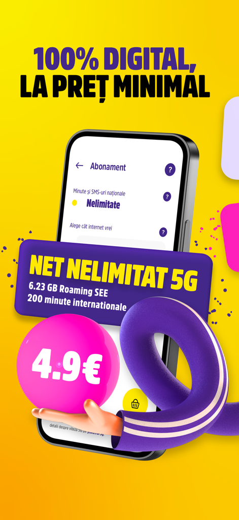 Promozione per il servizio mobile digitale YOXO che mostra un piano dati 5G illimitato a 4,90 Euro