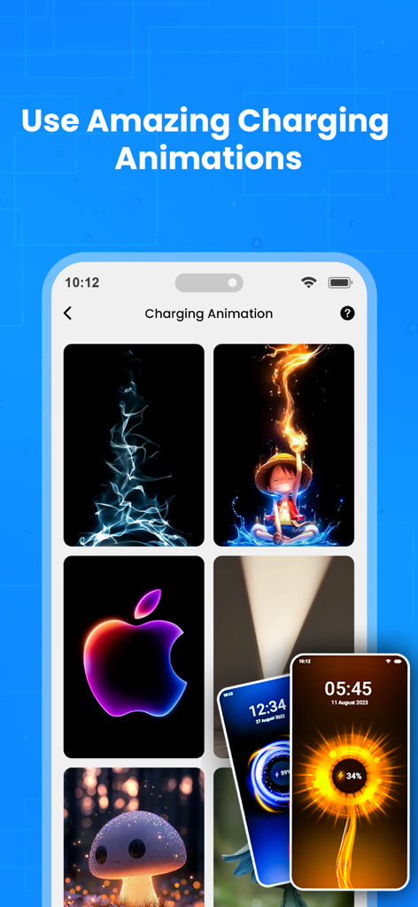 AI Cleaner - Storage Cleanup - A gallery of artistic and colorful charging animations for iPhone customization within the AI Cleaner app interface