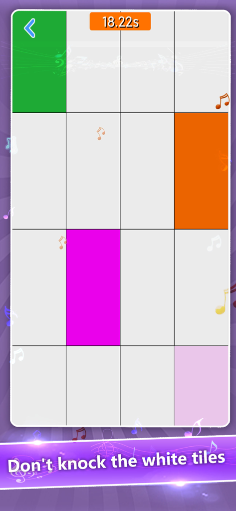 Gameplay screenshot of Black Tiles React Faster showing customizable colored tiles and a countdown timer.