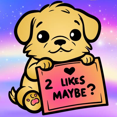 a puppy holding a sign that says 2 likes maybe?