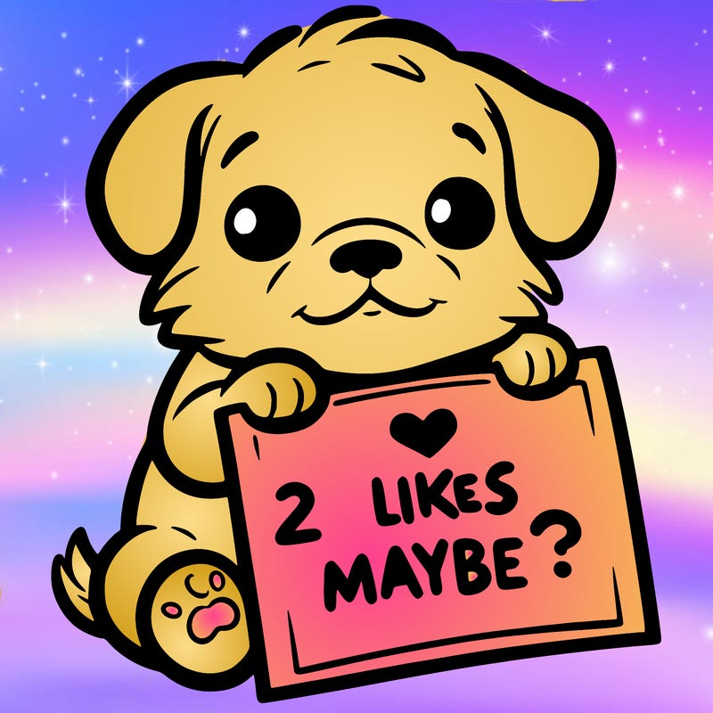 a puppy holding a sign that says 2 likes maybe?