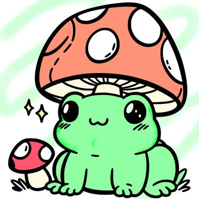 a cute frog with a mushroom hat