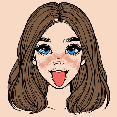 realistic girl with her tongue out