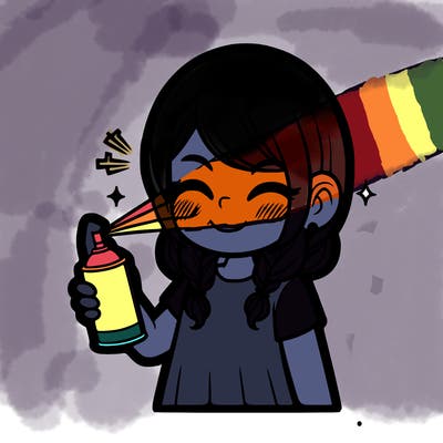 girl spraying paint at her face