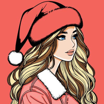 realistic girl in santa hat