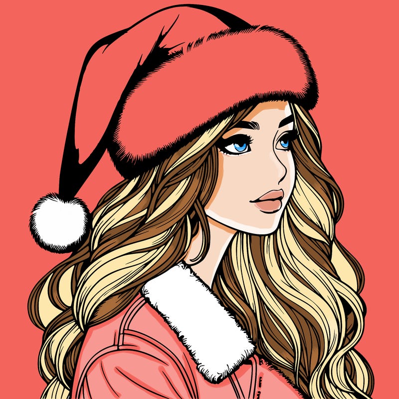 realistic girl in santa hat