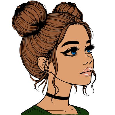 realistic girl with buns on the top of her head