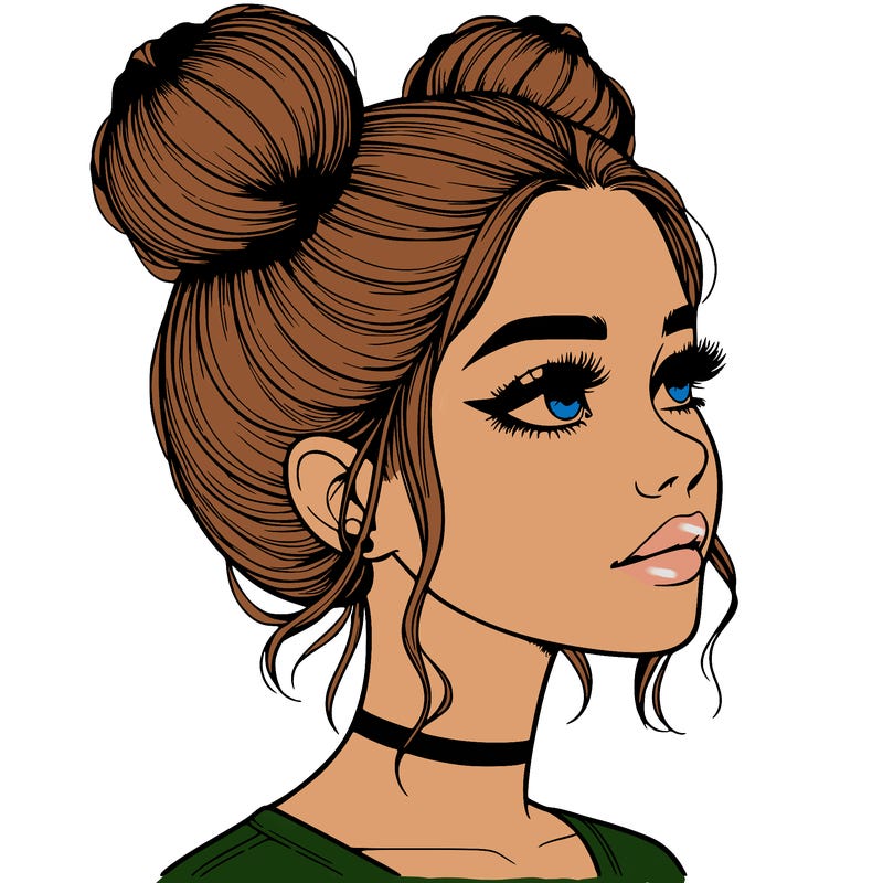 realistic girl with buns on the top of her head