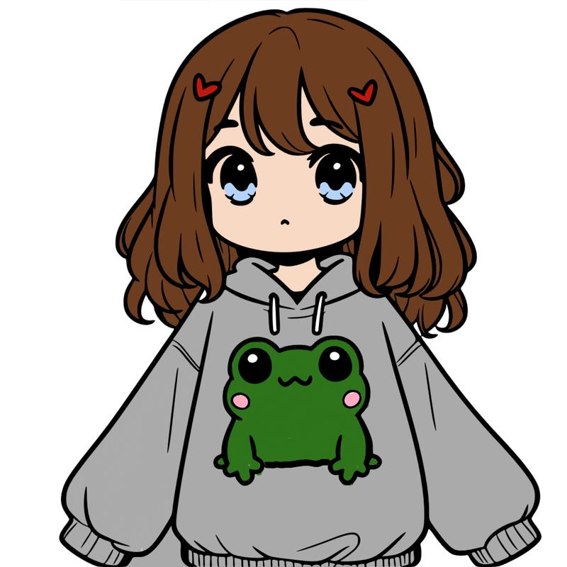 girl wearing frogging sweatshirt