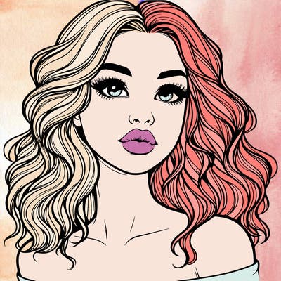 realistic girl with wavy hair and lips