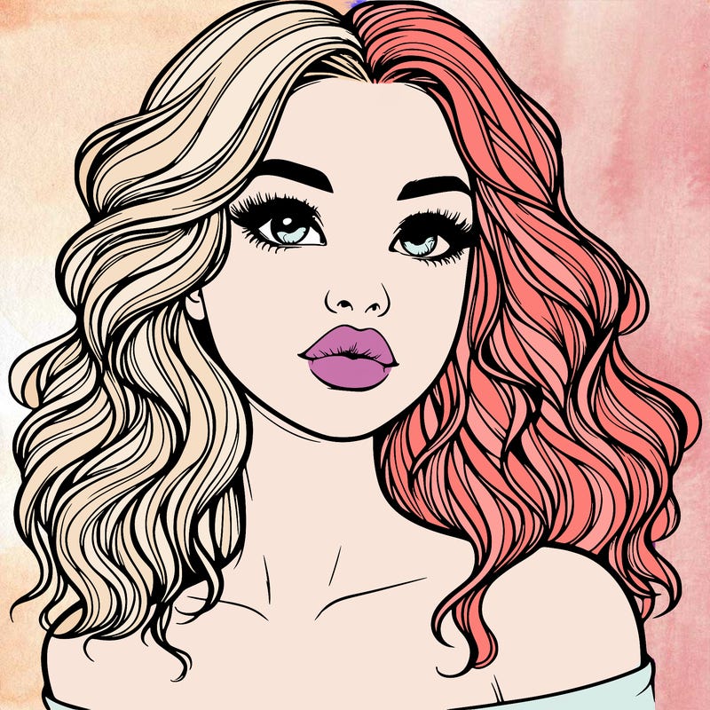 realistic girl with wavy hair and lips