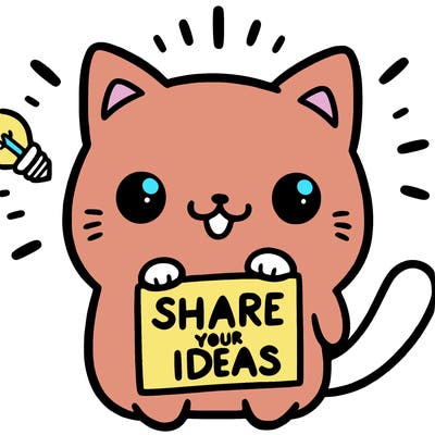 a cute cat saying share your ideas