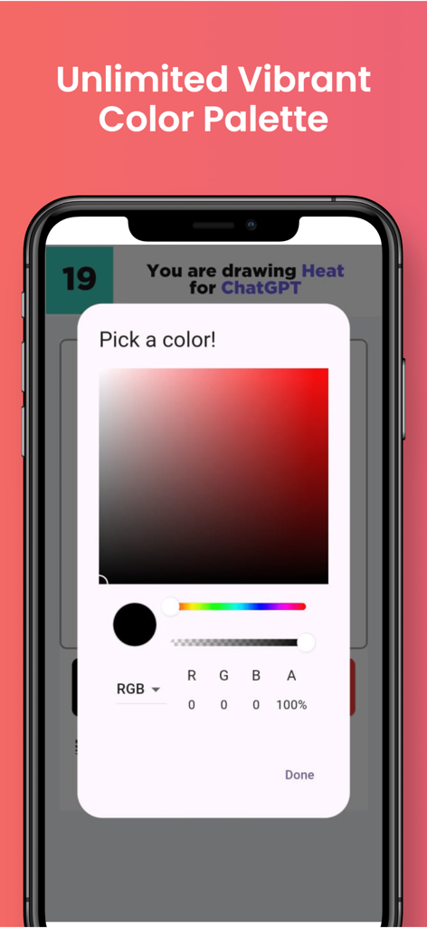 Draw Something AI - Un smartphone que muestra la vibrante pantalla del selector de color en la aplicación Draw Something AI