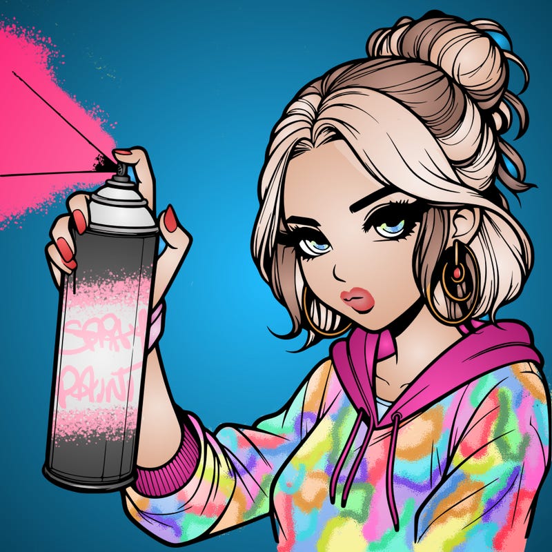 a realistic girl spray painting