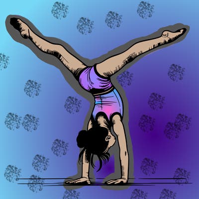 realistic gymnastic hand stand girl in four splits