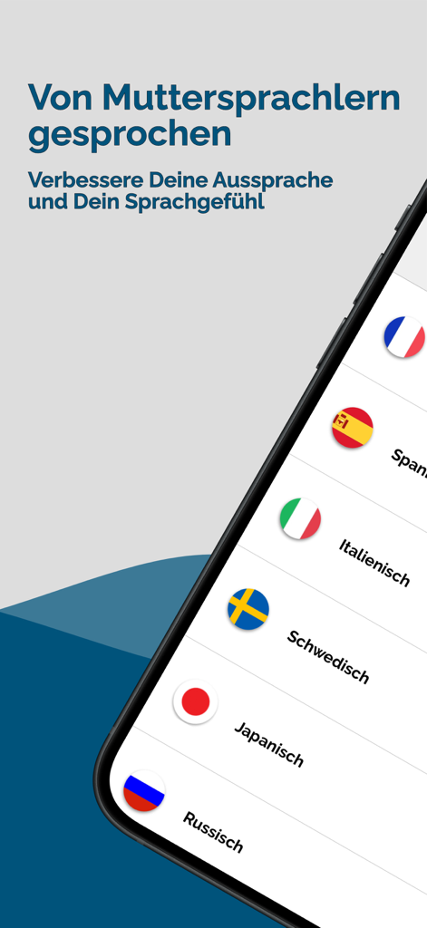 Jicki Sprachen lernen - Jicki言語学習アプリのインターフェース。スペイン語やイタリア語などの言語リストが表示され、ネイティブスピーカーが発音を改善するために話している