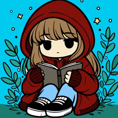 girl in oversized hoodie reading a book