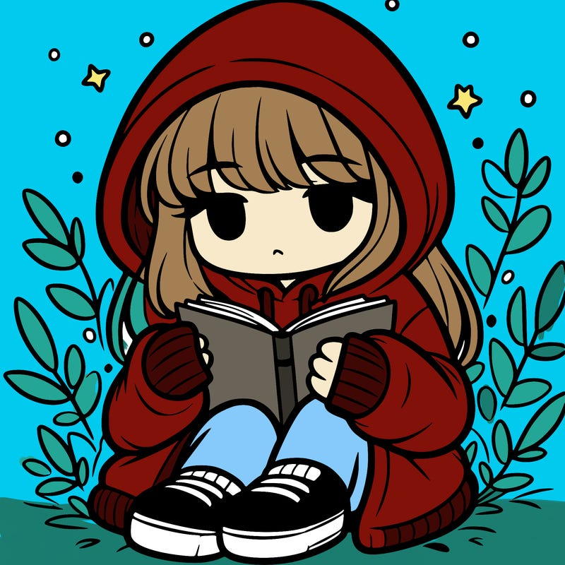 girl in oversized hoodie reading a book