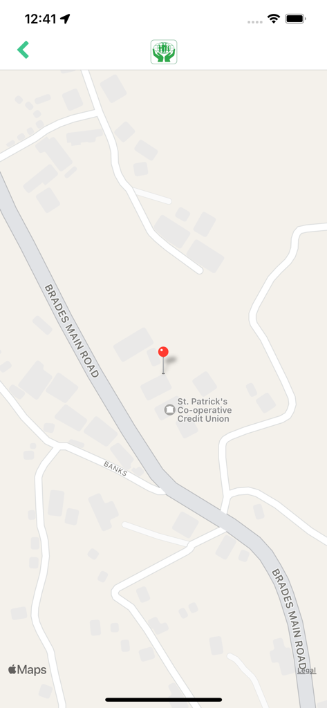 Southern Credit Union - Mobile screen showing a map with a red pin indicating a Southern Credit Union branch location.