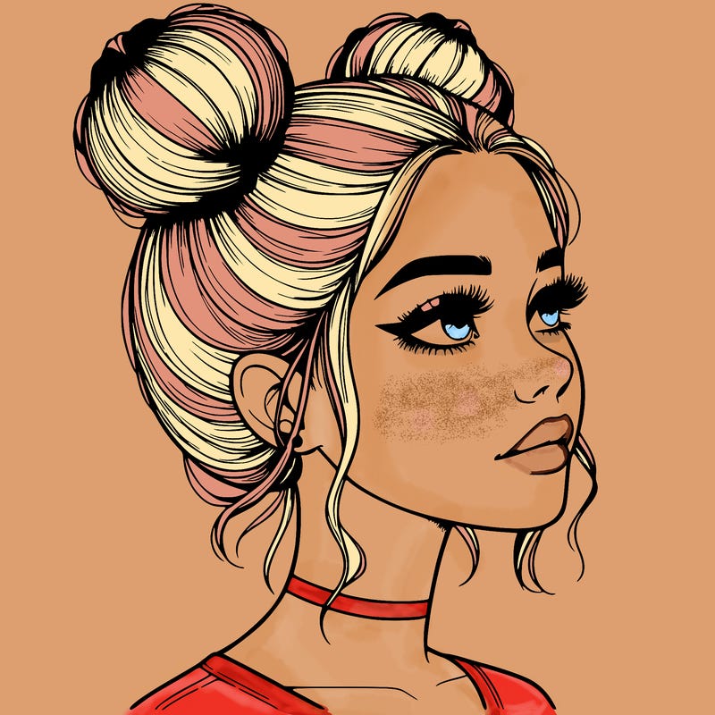 realistic girl with buns on the top of her head
