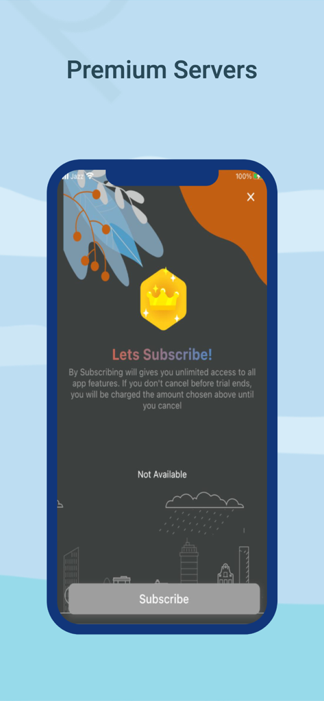 Speed VPN and Private Browser - Abonnementbildschirm der Speed VPN- und Private Browser-App für Premium-Server.