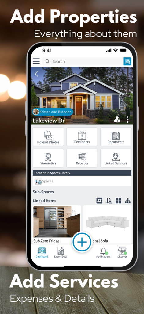 Itemtopia Inventory - Itemtopia Inventory app screen showing property details for a house including linked assets like furniture and appliances