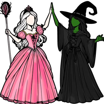 detailed realistic split of a princess and a witch