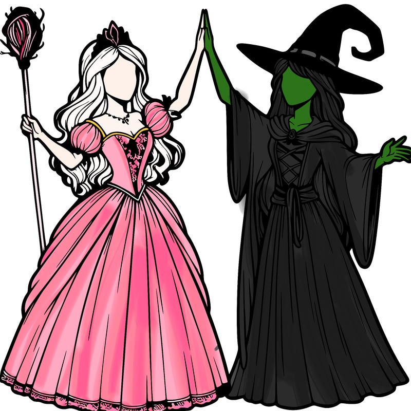 detailed realistic split of a princess and a witch