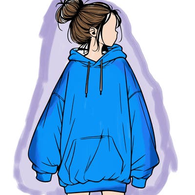 realistic girl with a oversized sweatshirt on and a bun