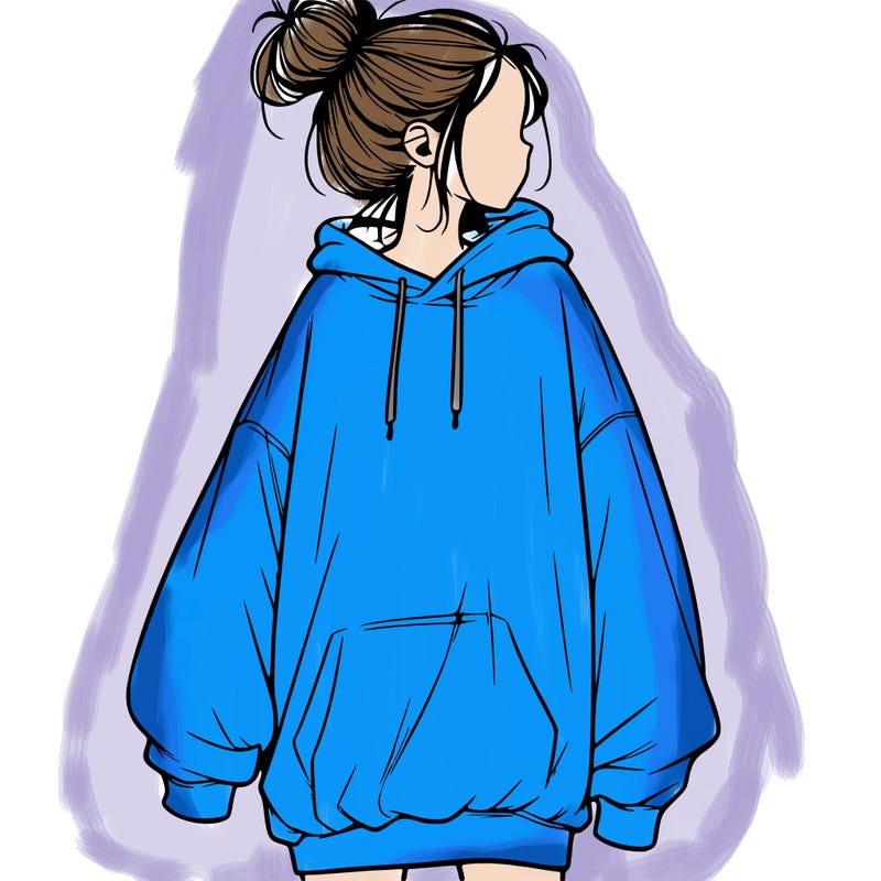 realistic girl with a oversized sweatshirt on and a bun