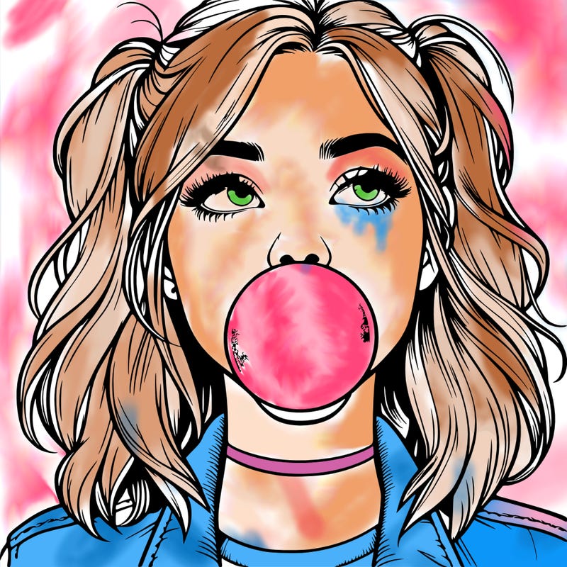 realististic girl blowing bubble -gum