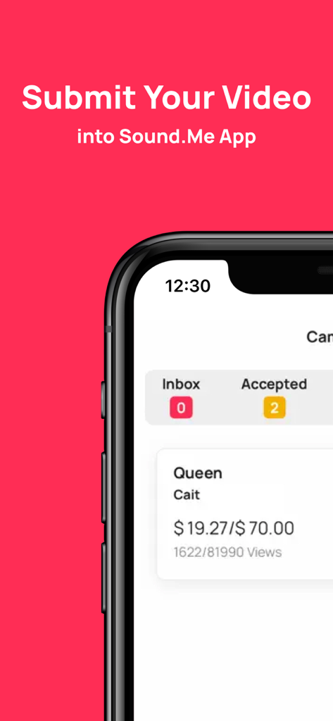 Oberfläche der Sound.me-App, die eine Creator-Kampagne mit Einnahmen und Aufrufverfolgung anzeigt.