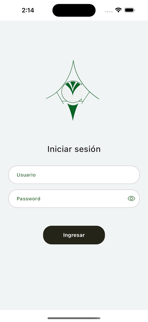 Interfaz de inicio de sesión de la App Valle Escondido con campos para nombre de usuario y contraseña