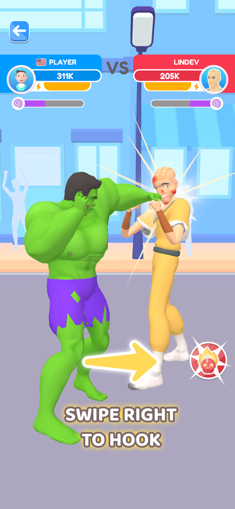 A giant muscular player character fighting an opponent in Idle Push Up