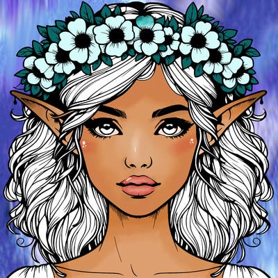 realistic female elf with flower crown