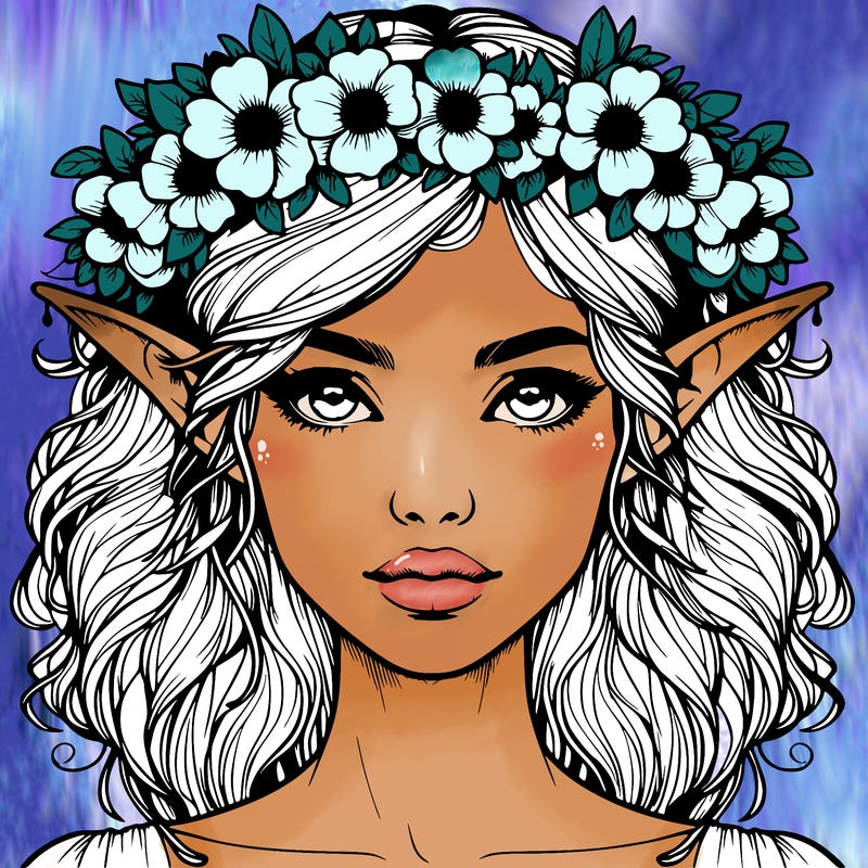 realistic female elf with flower crown