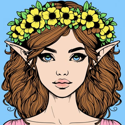 realistic female elf with flower crown