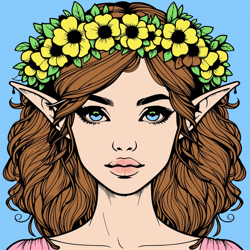 realistic female elf with flower crown