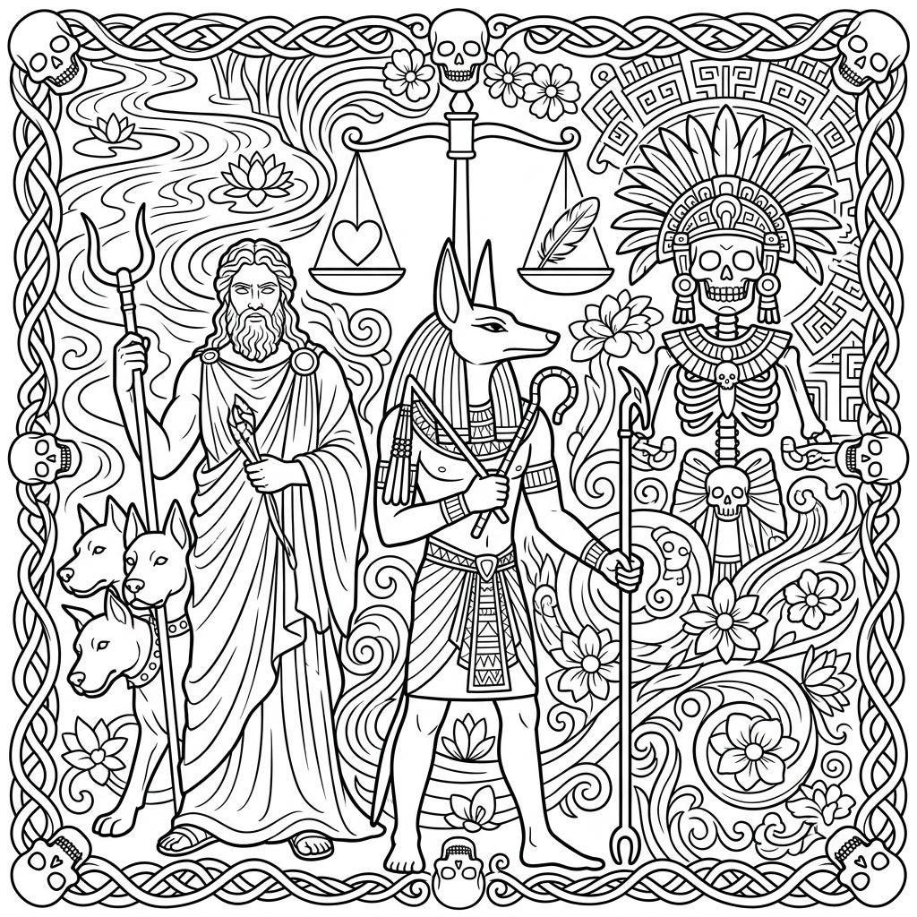Underworld & Death Deities Coloring Pages | 2 Designs — Color Pop