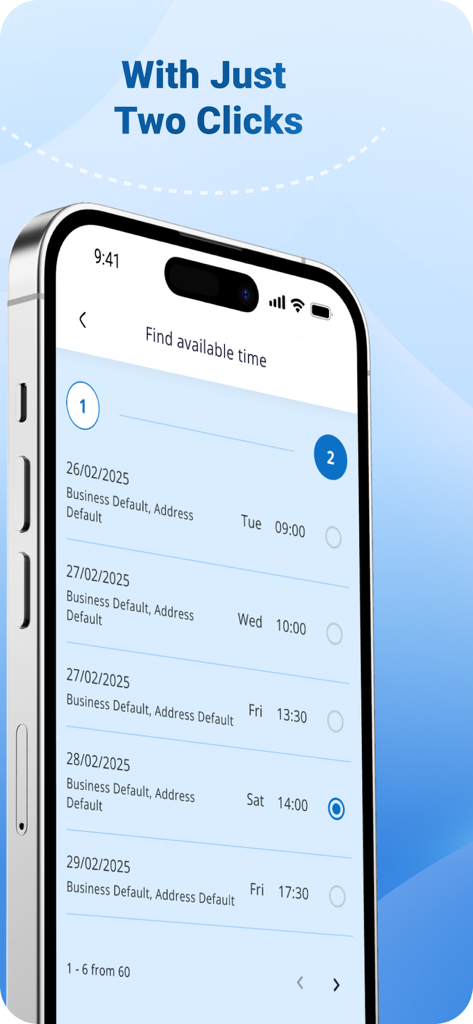 Interface of the DOCTOR clinix app showing available appointment times for medical clinic management