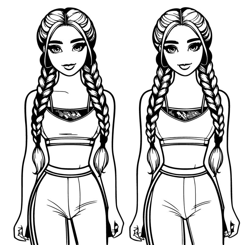 realistic girl in crop top and leggings with long braids
