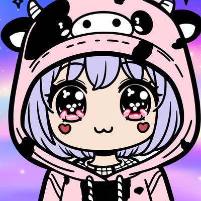 kawaii girl with cow hoodie