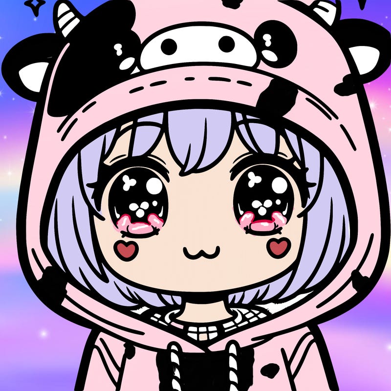 kawaii girl with cow hoodie
