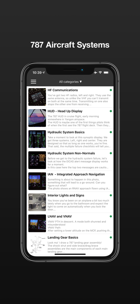 787 Guide - A list of Boeing 787 aircraft systems modules in the 787 Guide mobile app.