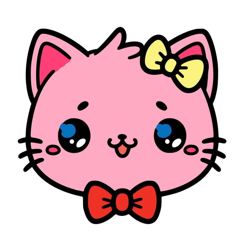kawaii cat with a bow tie hanging from his ear